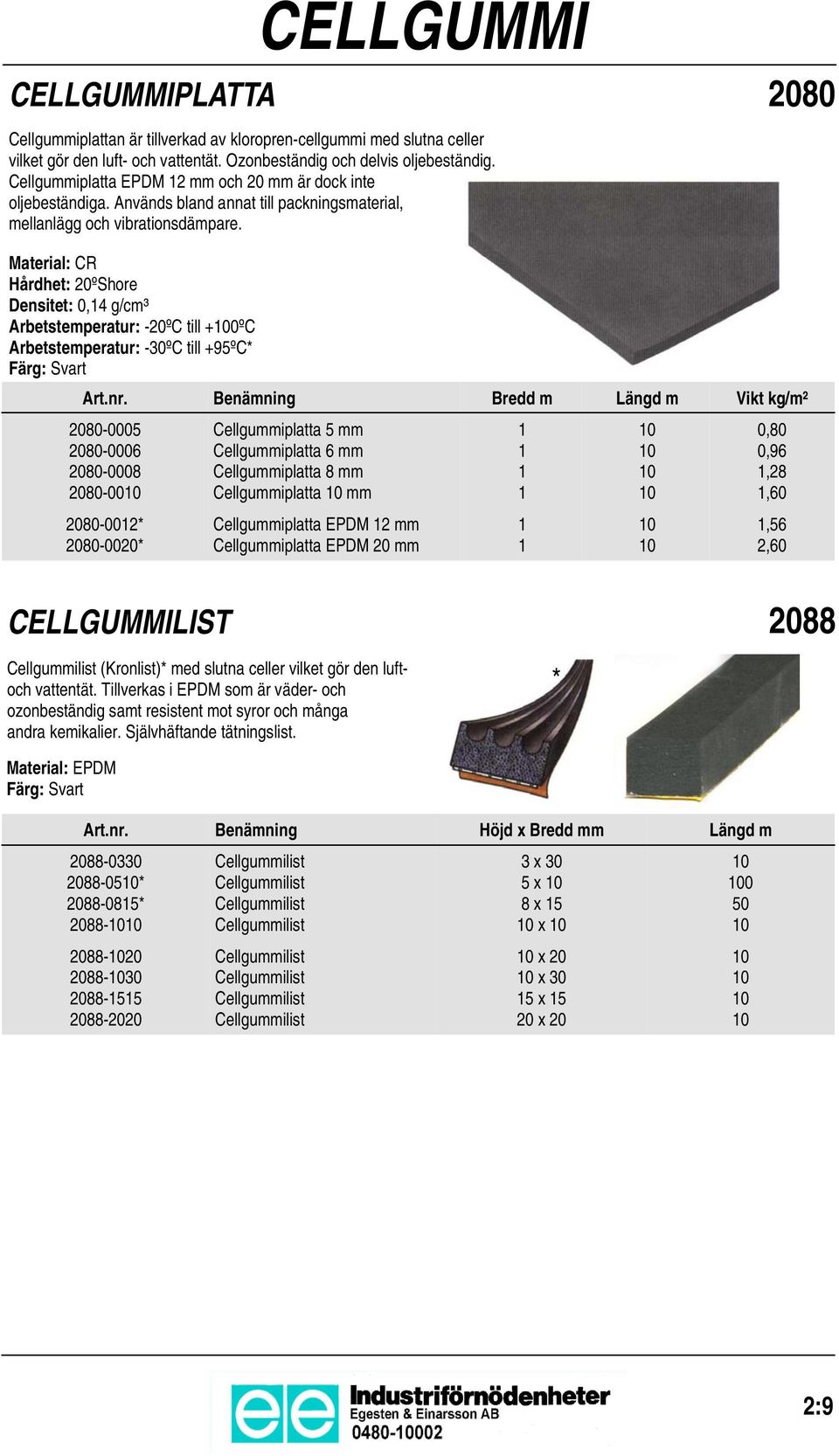 Material: CR Hårdhet: 20ºShore Densitet: 0,14 g/cm³ Arbetstemperatur: -20ºC till +0ºC Arbetstemperatur: -30ºC till +9ºC* Art.nr.