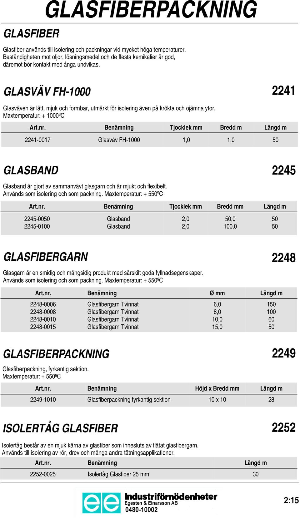 GLASVÄV FH-00 2241 Glasväven är lätt, mjuk och formbar, utmärkt för isolering även på krökta och ojämna ytor. Maxtemperatur: + 00ºC Art.nr.