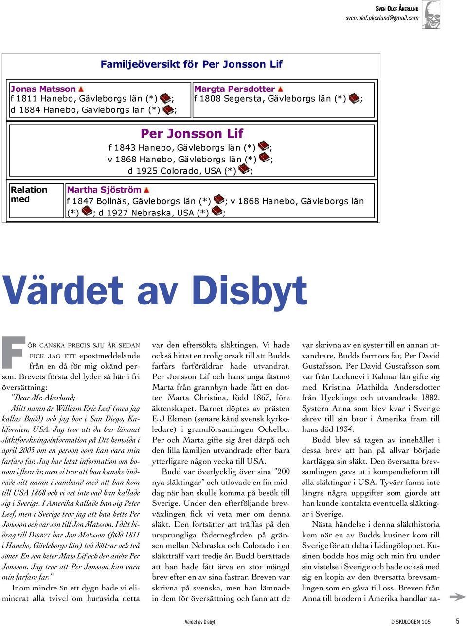 com Familjeöversikt för Per Jonsson Lif Jonas Matsson f 1811 Hanebo, Gävleborgs län (*) ; d 1884 Hanebo, Gävleborgs län (*) ; Margta Persdotter f 1808 Segersta, Gävleborgs län (*) ; Per Jonsson Lif f