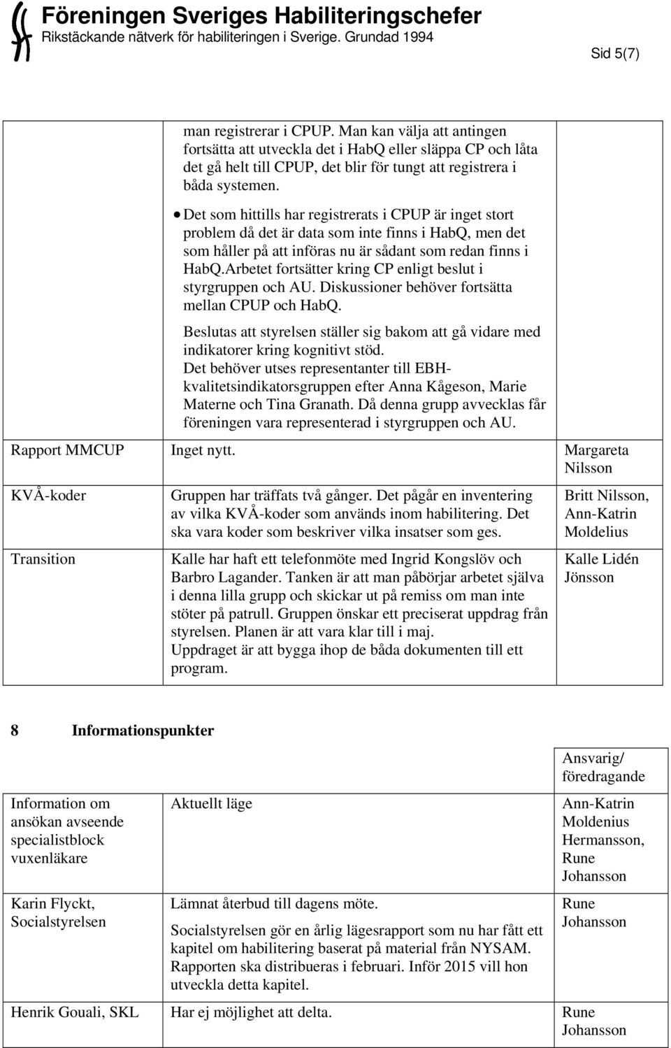 Arbetet fortsätter kring CP enligt beslut i styrgruppen och AU. Diskussioner behöver fortsätta mellan CPUP och HabQ.