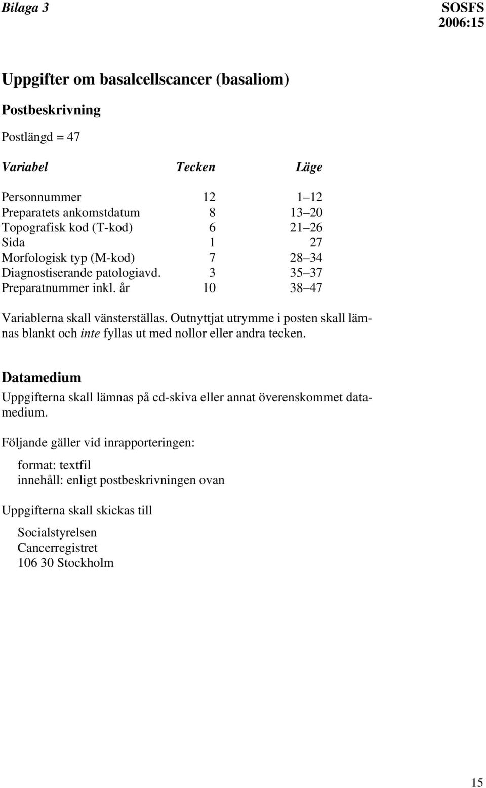 Outnyttjat utrymme i posten skall lämnas blankt och inte fyllas ut med nollor eller andra tecken.