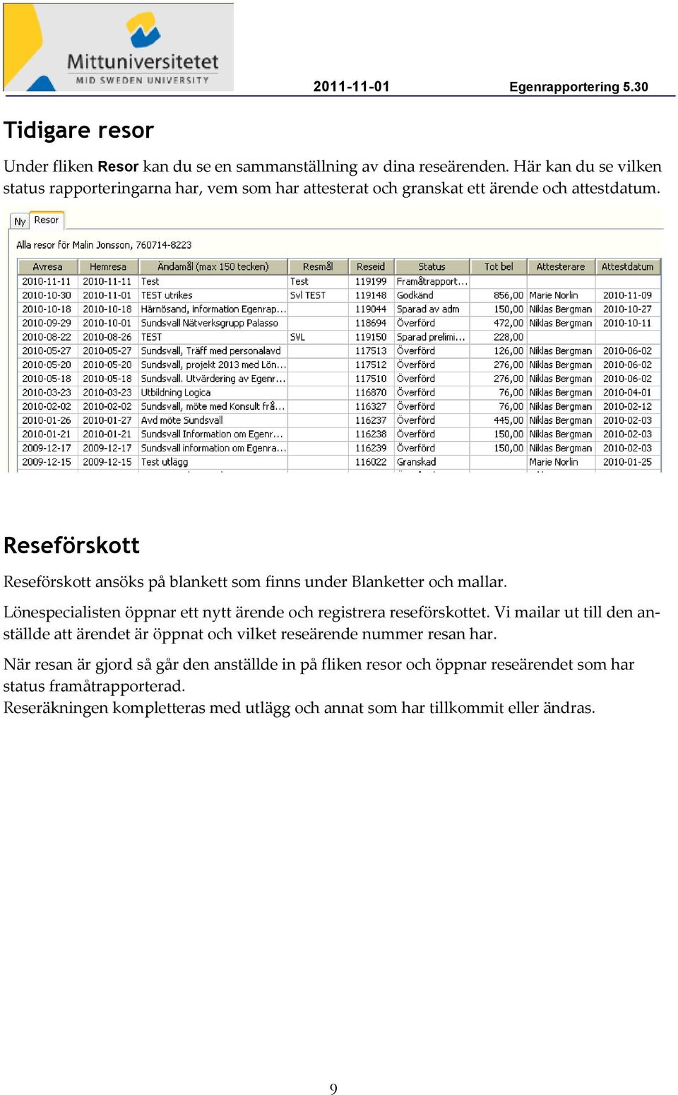 Reseförskott Reseförskott ansöks på blankett som finns under Blanketter och mallar. Lönespecialisten öppnar ett nytt ärende och registrera reseförskottet.