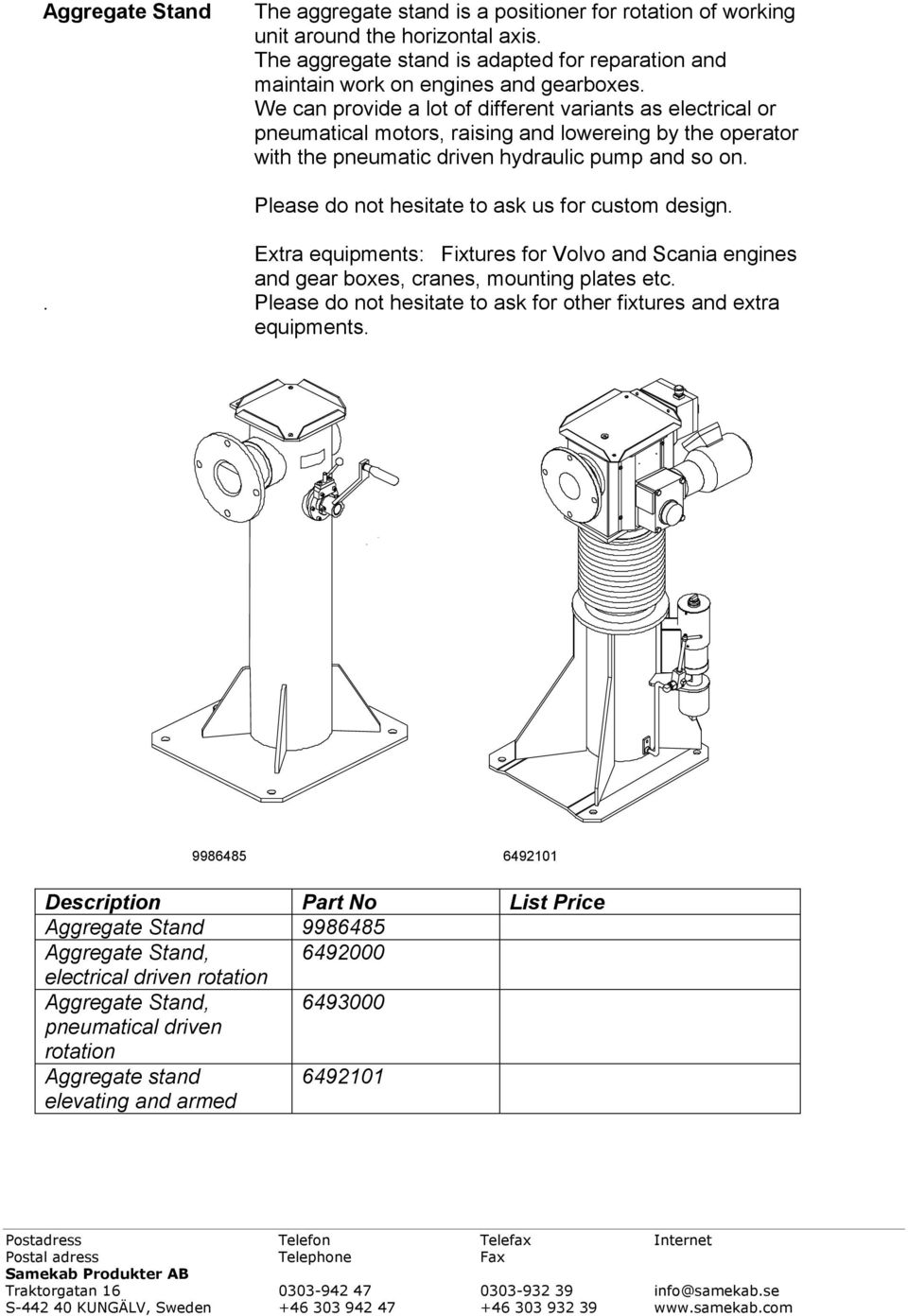 We can provide a lot of different variants as electrical or pneumatical motors, raising and lowereing by the operator with the pneumatic driven hydraulic pump and so on.