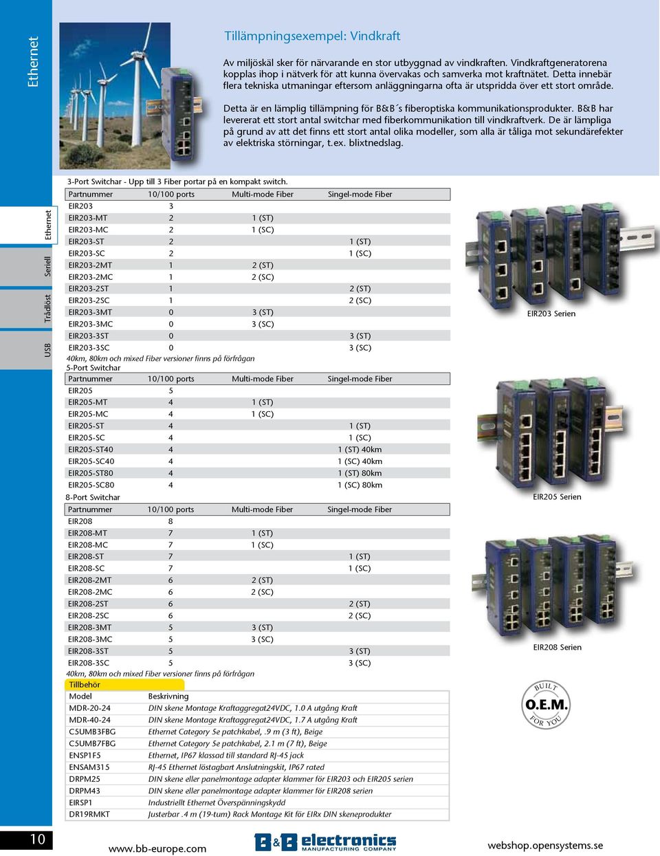 B&B har levererat ett stort antal switchar med fiberkommunikation till vindkraftverk.