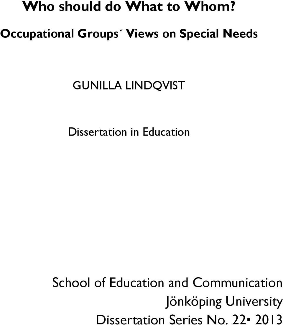 LINDQVIST Dissertation in Education School of
