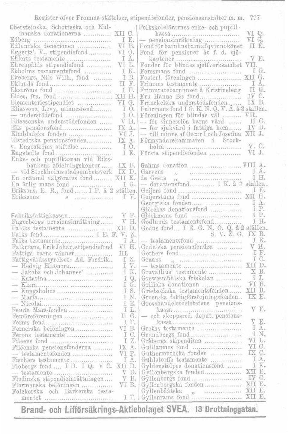 .. I A. kaptener... V E, EhrenpBhls stipendiefond... VI L. Fonder för blindes sjelfverksamhet VII. Elcholms testamentsfond... I K. Forssmans fond... I G, Ekebergs, Nils TT7ilh., fond... I B. Fosterl.