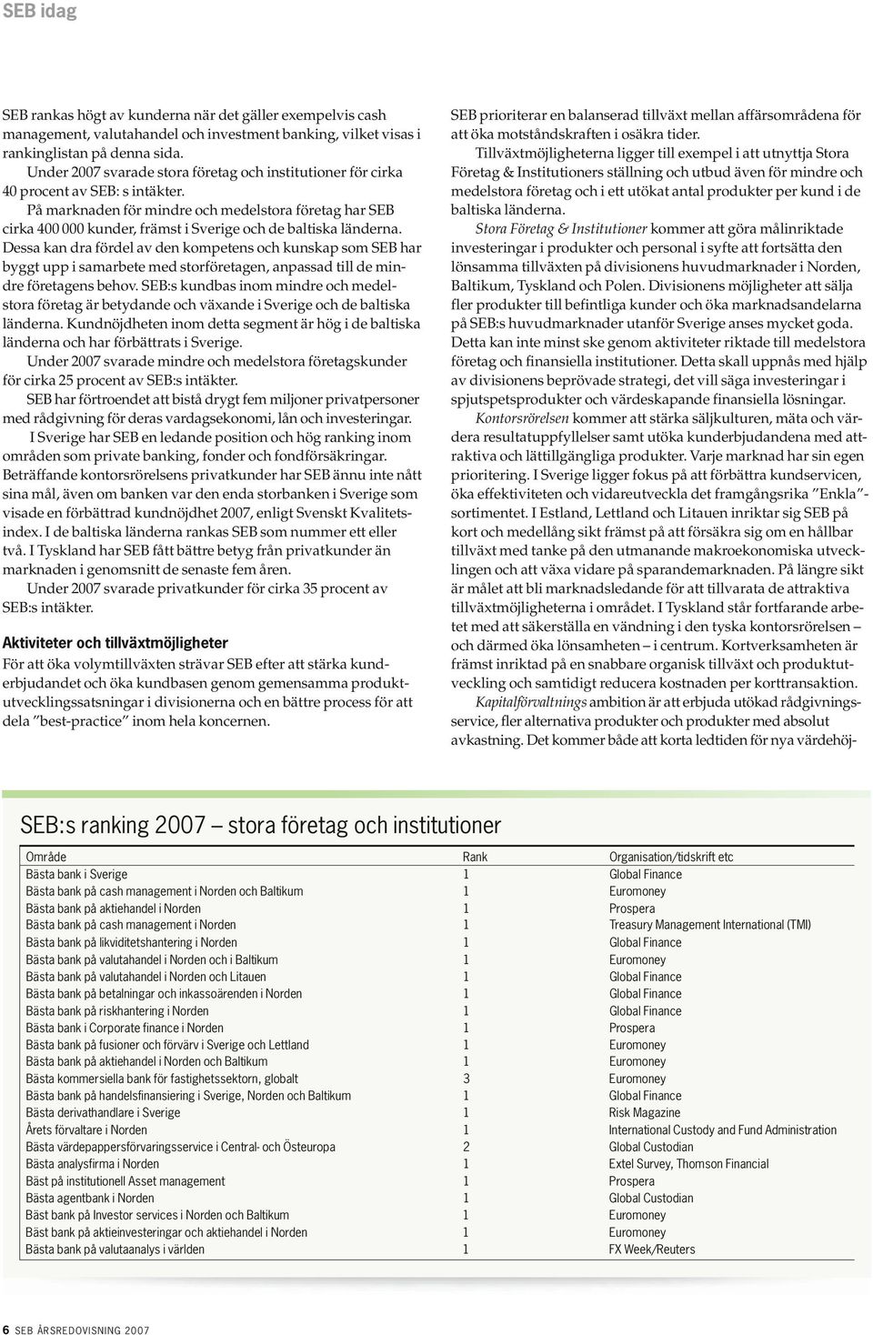 På marknaden för mindre och medelstora företag har SEB cirka 400 000 kunder, främst i Sverige och de baltiska länderna.
