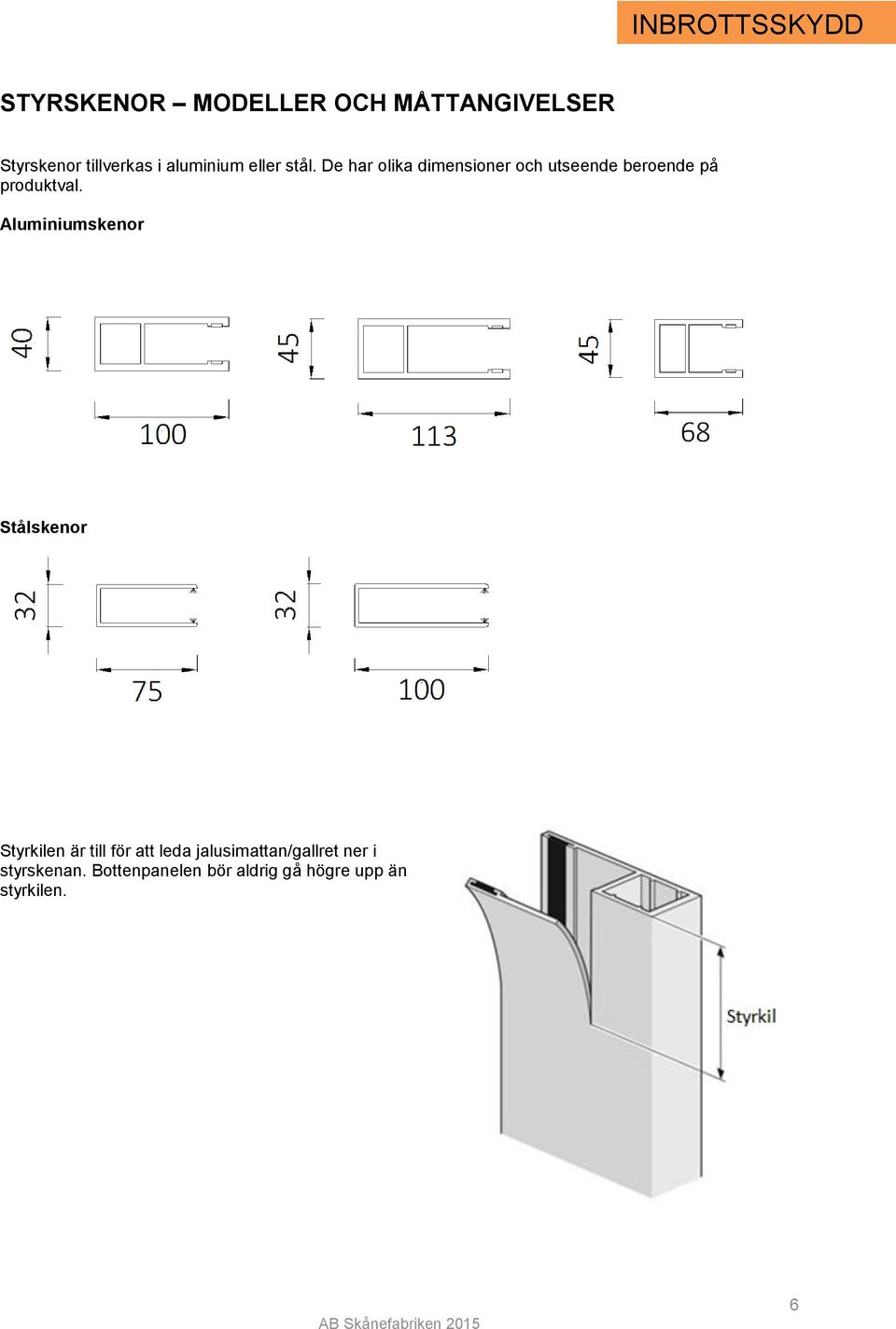 Aluminiumskenor Stålskenor Styrkilen är till för att leda