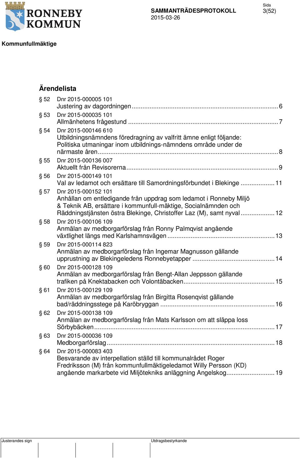 .. 8 55 Dnr 2015-000136 007 Aktuellt från Revisorerna... 9 56 Dnr 2015-000149 101 Val av ledamot och ersättare till Samordningsförbundet i Blekinge.