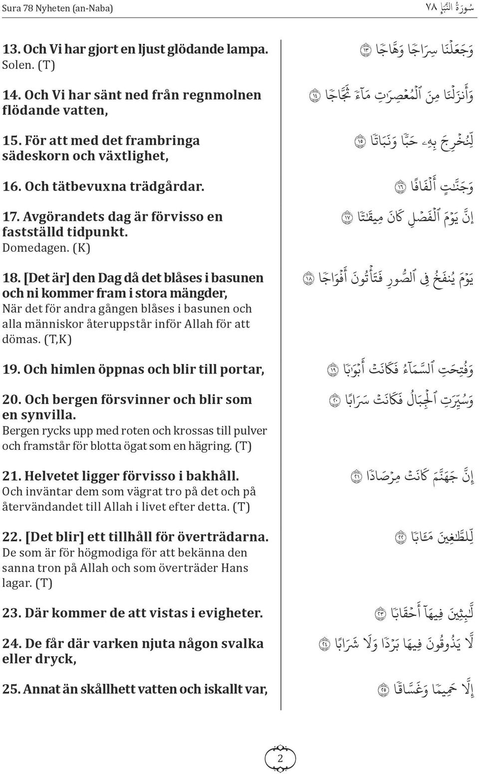 Och tätbevuxna ل ف ت أ ن وج 17. Avgörandets dag är förvisso en fastställd tidpunkt. Domedagen. (K) 18.