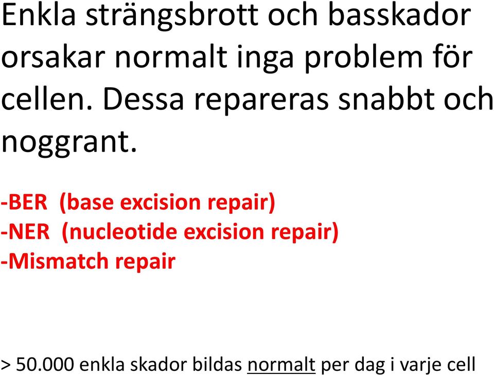 -BER (base excision repair) -NER (nucleotide excision repair)