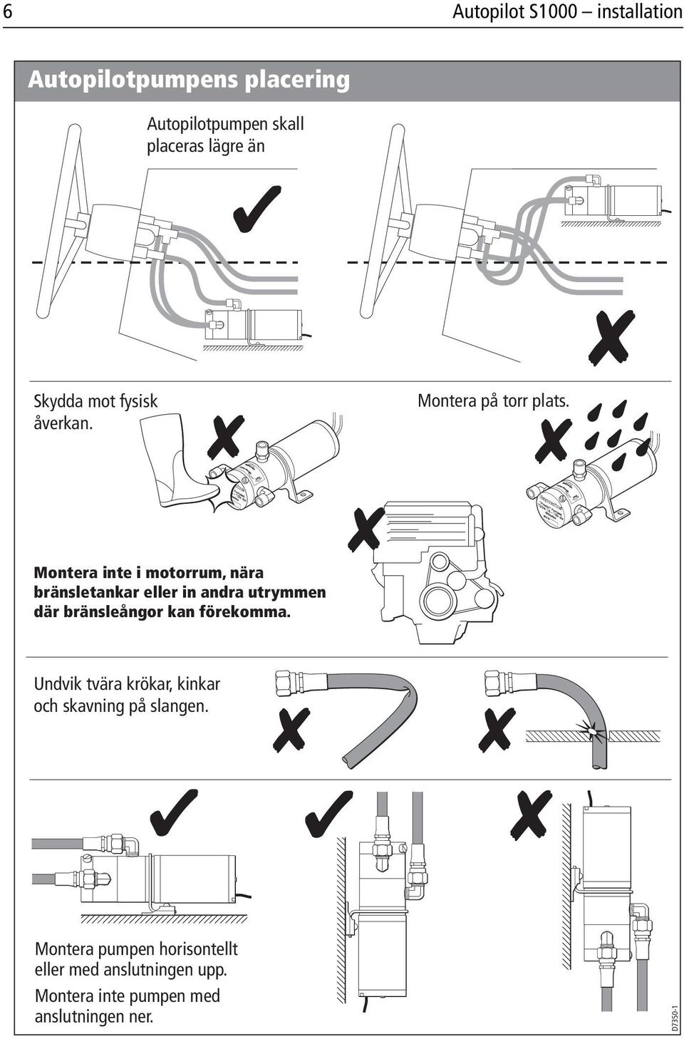 Montera inte i motorrum, nära bränsletankar eller in andra utrymmen där bränsleångor kan förekomma.