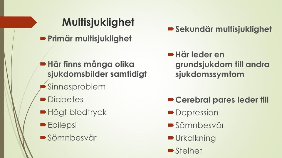 Sömnbesvär Sekundär multisjuklighet Här leder en grundsjukdom till