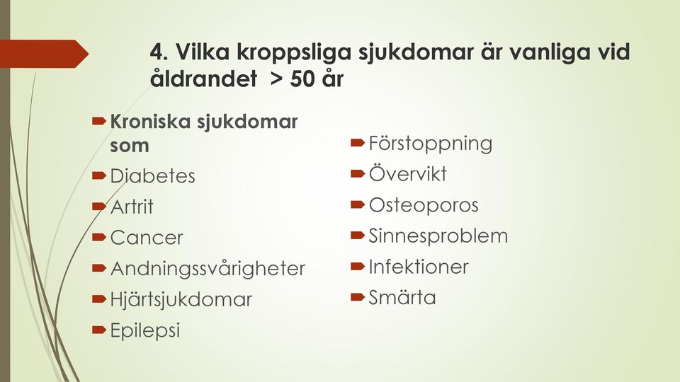 Andningssvårigheter Hjärtsjukdomar Epilepsi