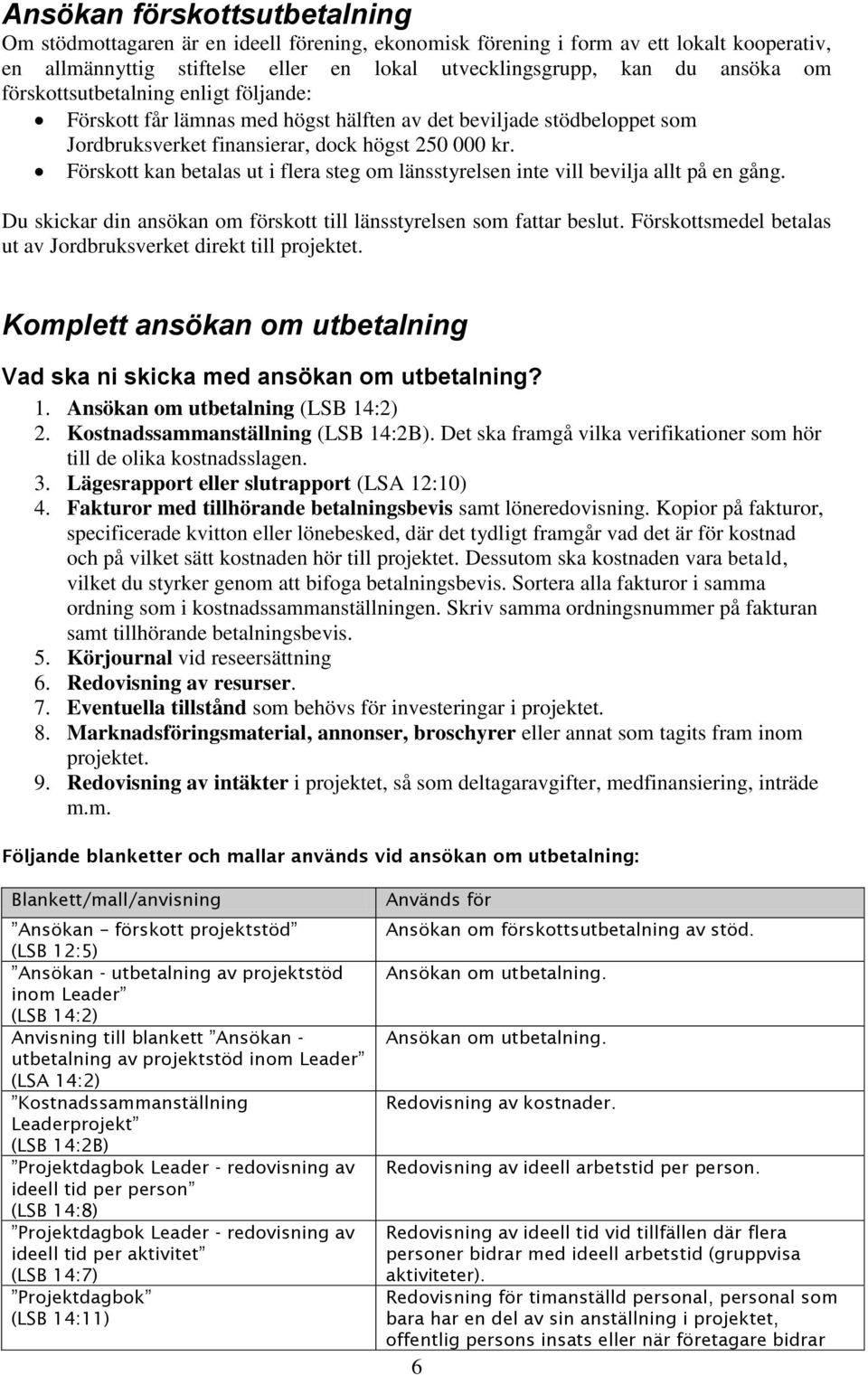 Förskott kan betalas ut i flera steg om länsstyrelsen inte vill bevilja allt på en gång. Du skickar din ansökan om förskott till länsstyrelsen som fattar beslut.