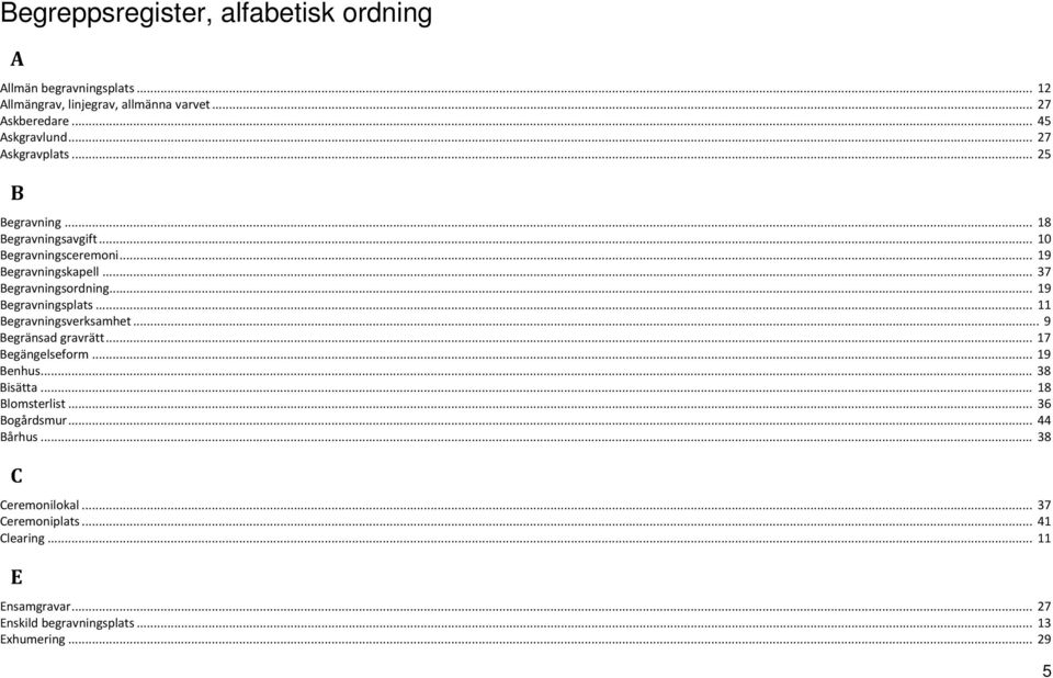 .. 19 Begravningsplats... 11 Begravningsverksamhet... 9 Begränsad gravrätt... 17 Begängelseform... 19 Benhus... 38 Bisätta... 18 Blomsterlist.