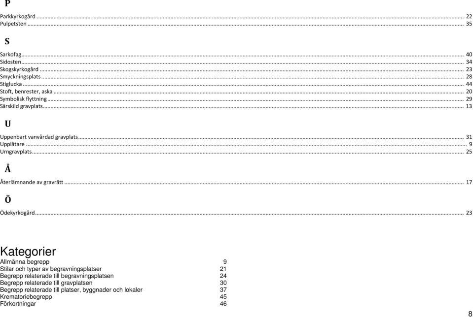 .. 9 Urngravplats... 25 Å Återlämnande av gravrätt... 17 Ö Ödekyrkogård.