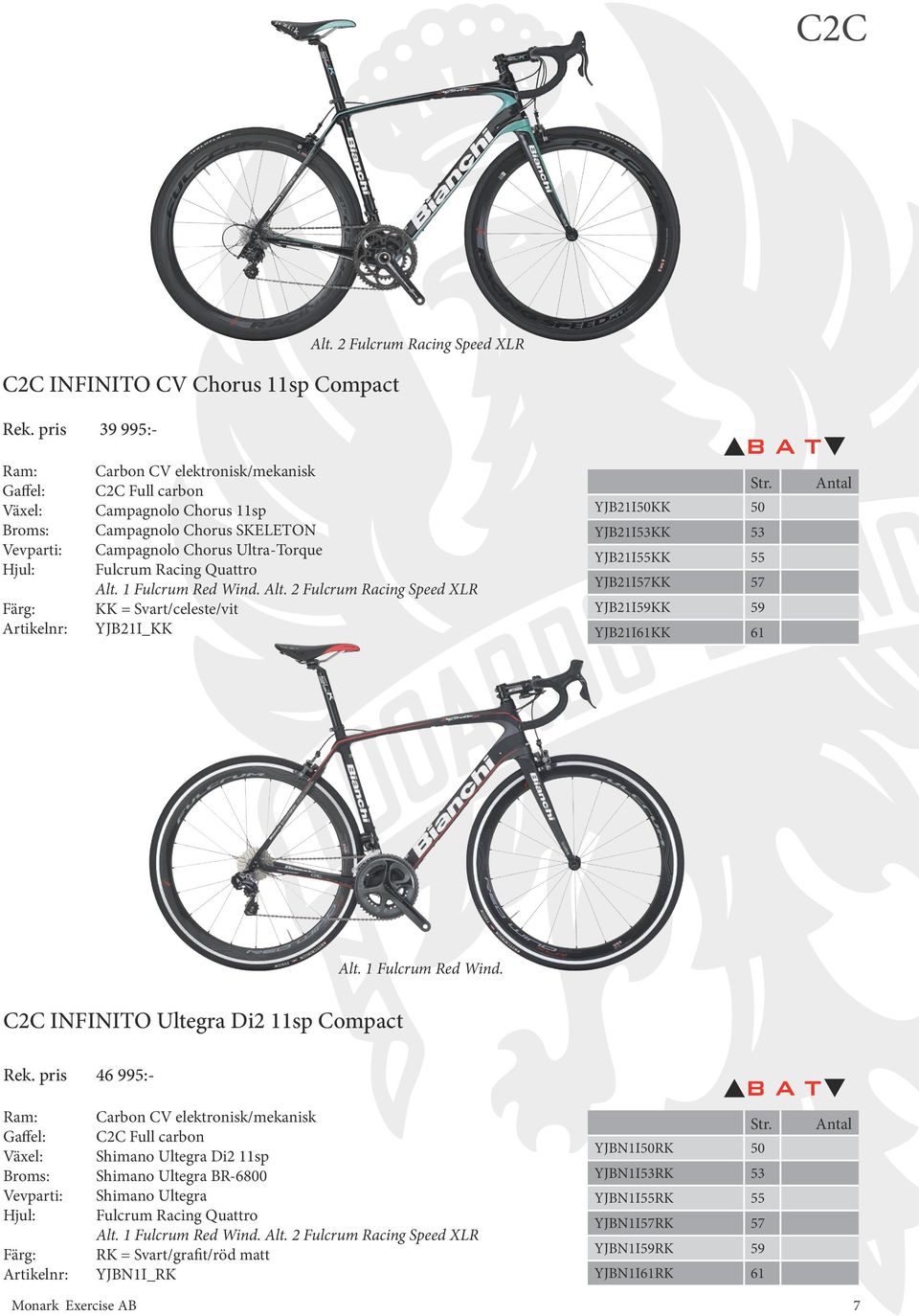 Ultra-Torque Fulcrum Racing Quattro Alt. 1 Fulcrum Red Wind. Alt. 2 Fulcrum Racing Speed XLR KK = Svart/celeste/vit YJB21I_KK YJB21I50KK 50 YJB21I53KK 53 YJB21I55KK 55 YJB21I57KK 57 YJB21I59KK 59 YJB21I61KK 61 Alt.