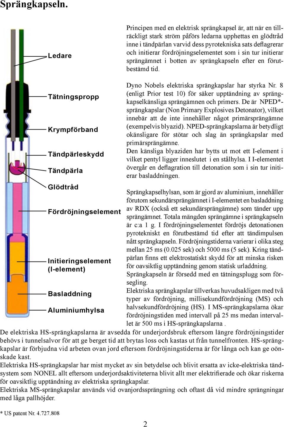 fördröjningselementet som i sin tur initierar sprängämnet i botten av sprängkapseln efter en förutbestämd tid.