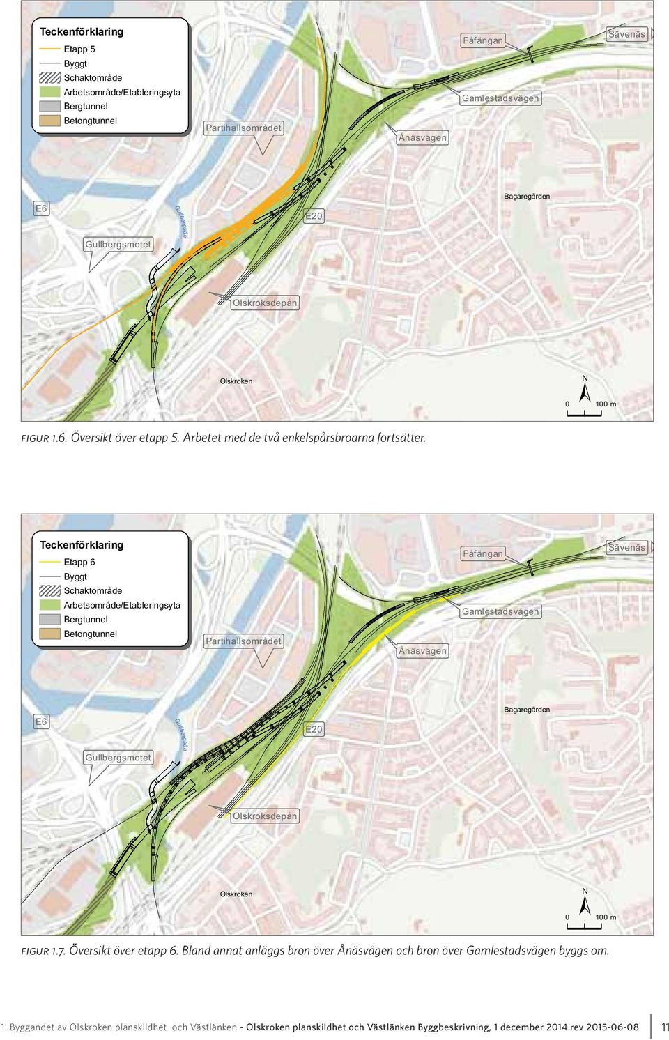 Etapp 6 Byggt Partihallsområdet Ånäsvägen Fåfängan Gamlestadsvägen Sävenäs E6 E20 Bagaregården Gullbergsmotet Olskroksdepån Olskroken ± 0 100 m figur 1.7.