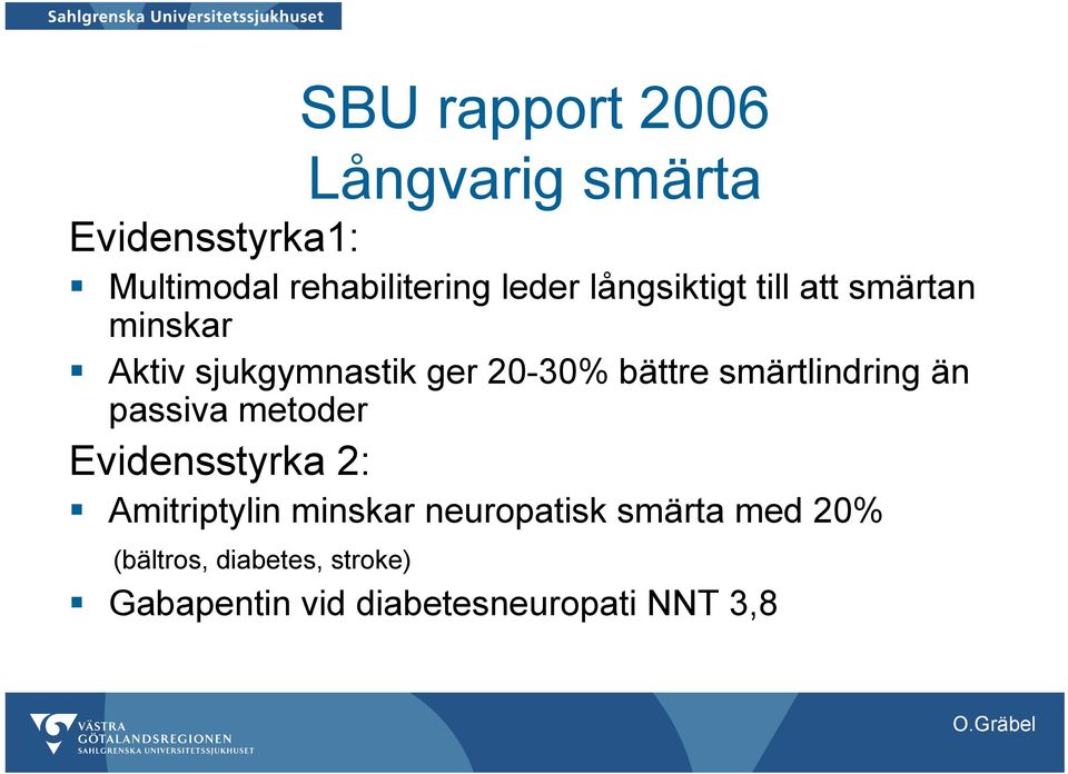 smärtlindring än passiva metoder Evidensstyrka 2: Amitriptylin minskar