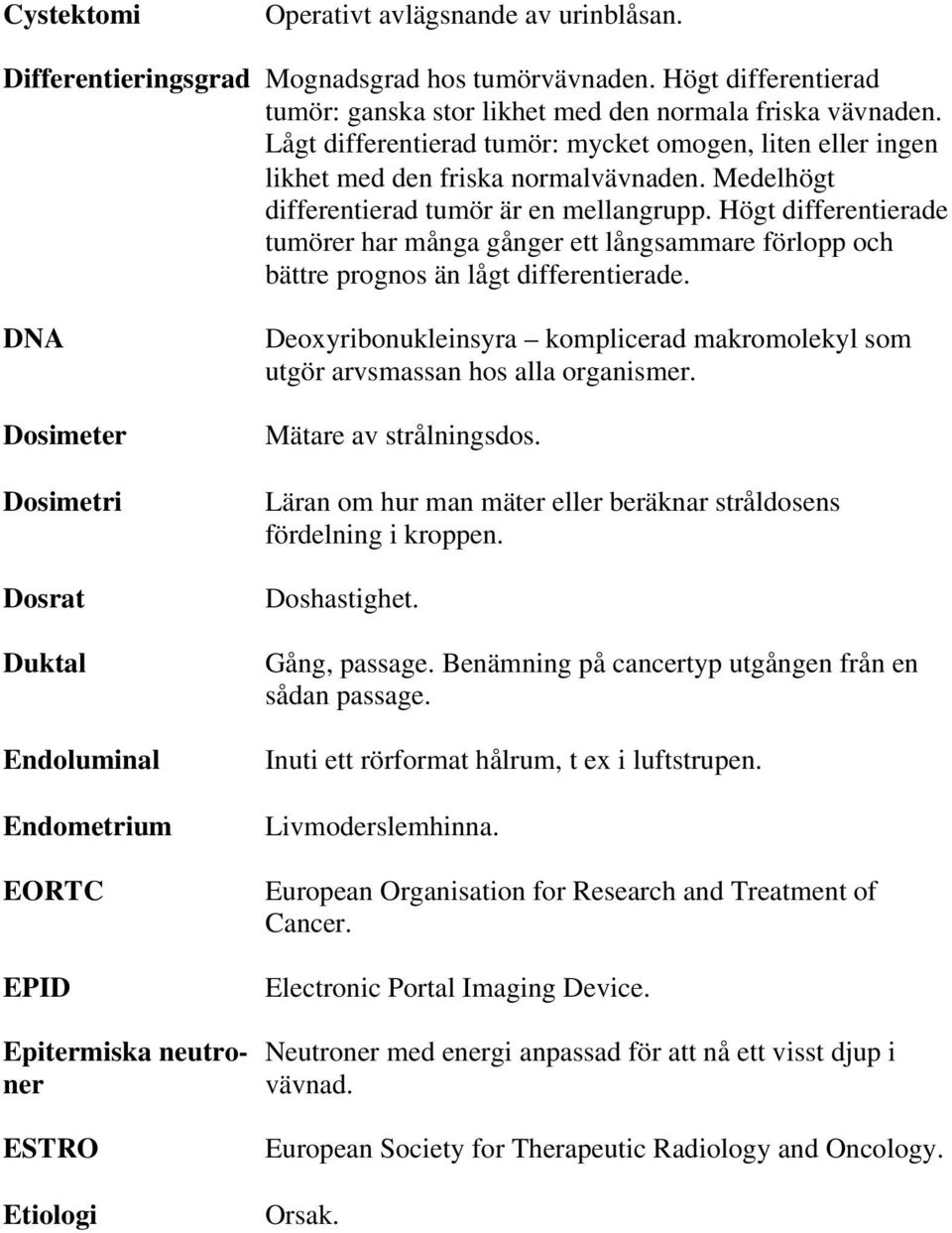 Högt differentierade tumörer har många gånger ett långsammare förlopp och bättre prognos än lågt differentierade.