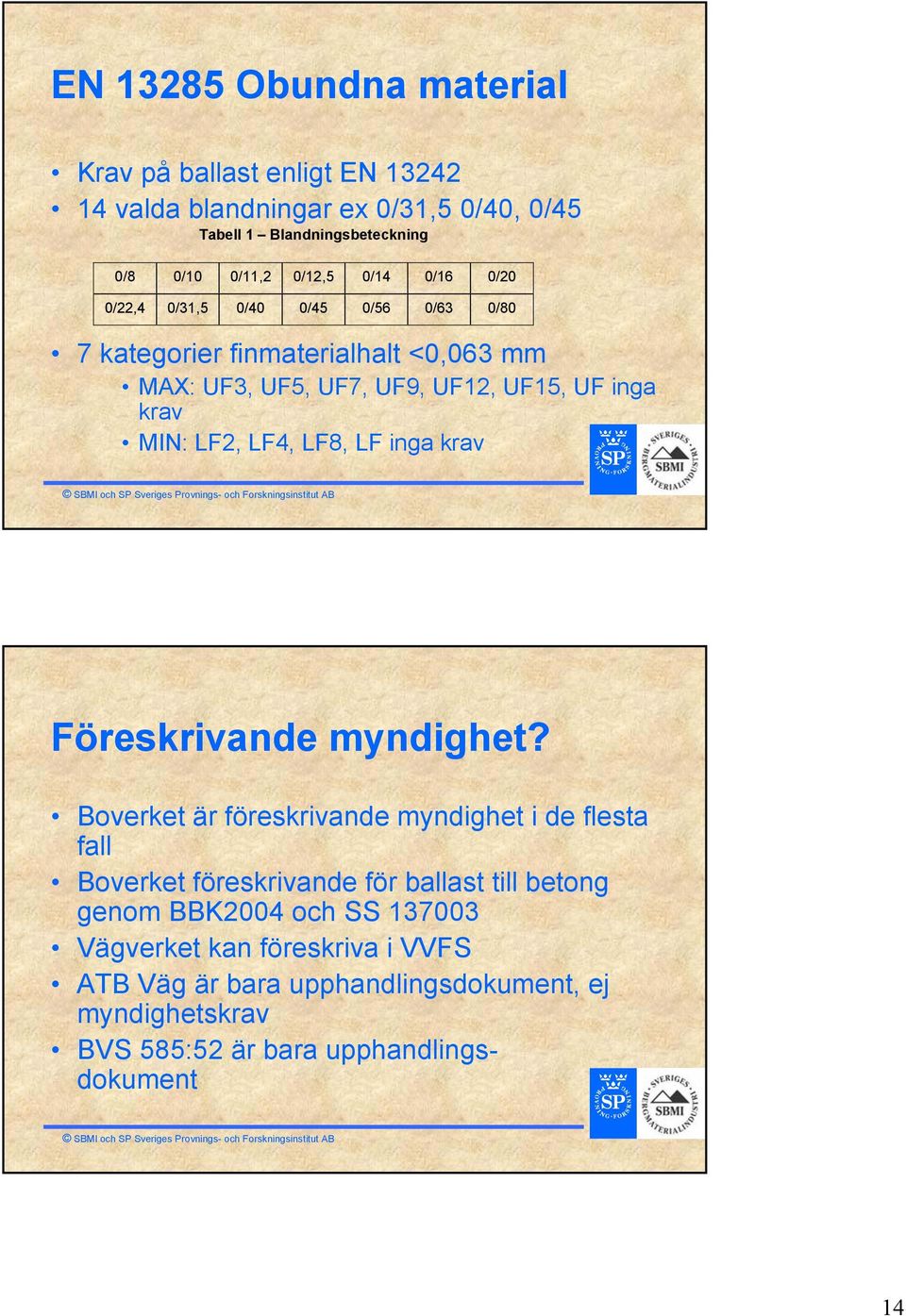 LF4, LF8, LF inga krav Föreskrivande myndighet?