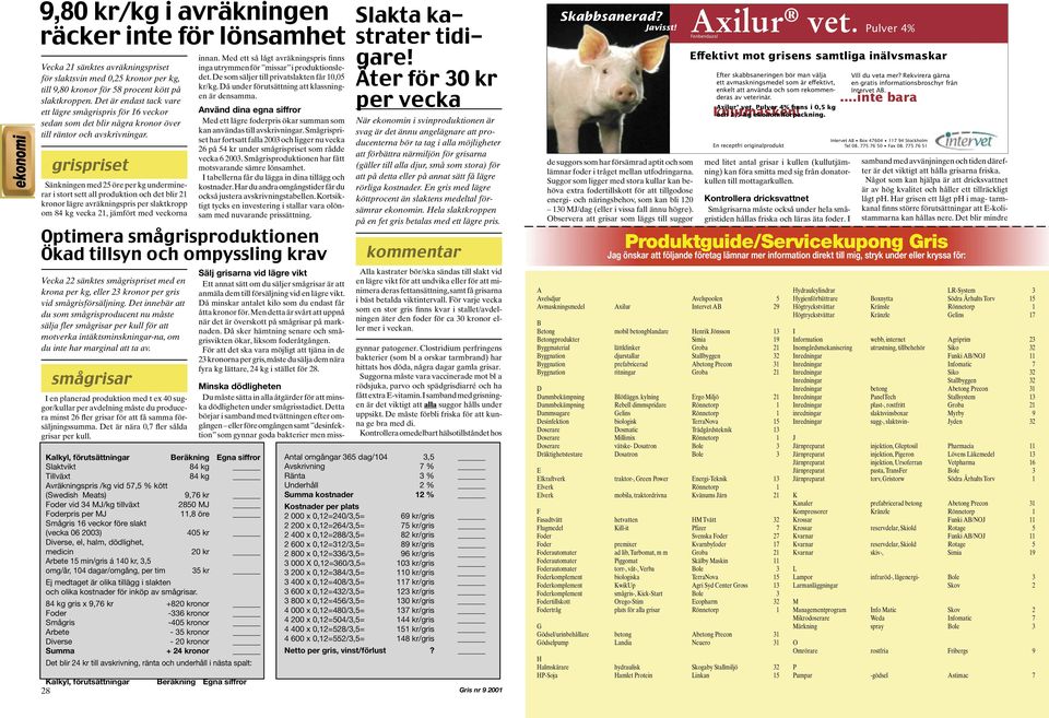 grispriset Sänkningen med 25 öre per kg underminerar i stort sett all produktion och det blir 21 kronor lägre avräkningspris per slaktkropp om 84 kg vecka 21, jämfört med veckorna Kalkyl,