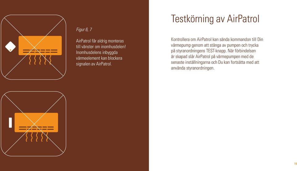 Testkörning av AirPatrol Kontrollera om AirPatrol kan sända kommandon till Din värmepump genom att stänga av