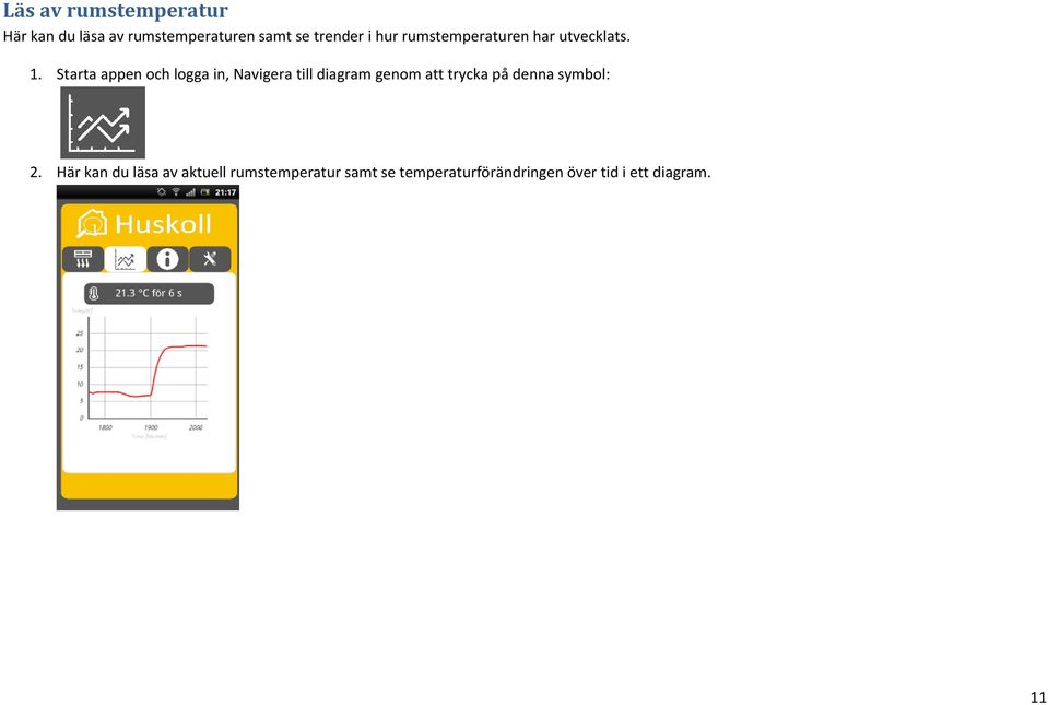 Starta appen och logga in, Navigera till diagram genom att trycka på denna