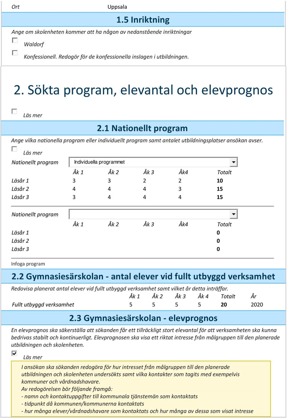 Nationellt program Individuella programmet Åk 1 Åk 2 Åk 3 Åk4 Totalt Läsår 1 3 3 2 2 10 Läsår 2 4 4 4 3 15 Läsår 3 3 4 4 4 15 Nationellt program Åk 1 Åk 2 Åk 3 Åk4 Totalt Läsår 1 0 Läsår 2 0 Läsår 3