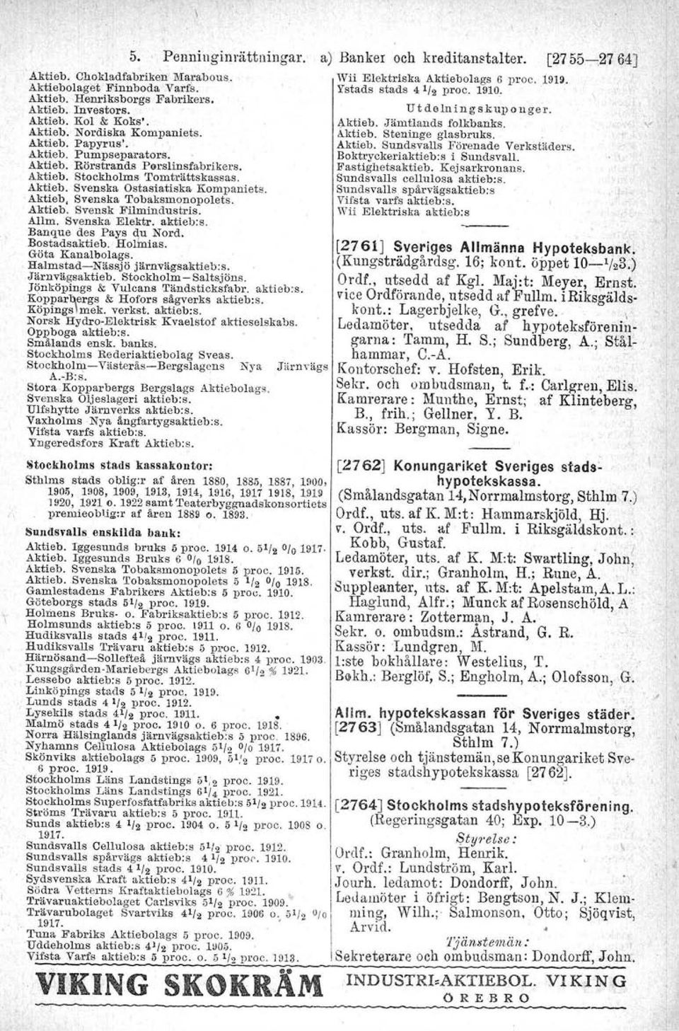 Allm. Svenska Elektr. aktieb:s. ~~~~~:a~~~e{a1:oti~~rd. Göta Kanalbolags.. Halmstad-Nässjö järnvägsaktieb:s. Järnvägsaktieb. Stockholm - Saltsjöns. Jönköpings & Vulcans Tändsticksfabr. aktieb:s. Kopparbergs & Hofors sågverks aktieb:s.