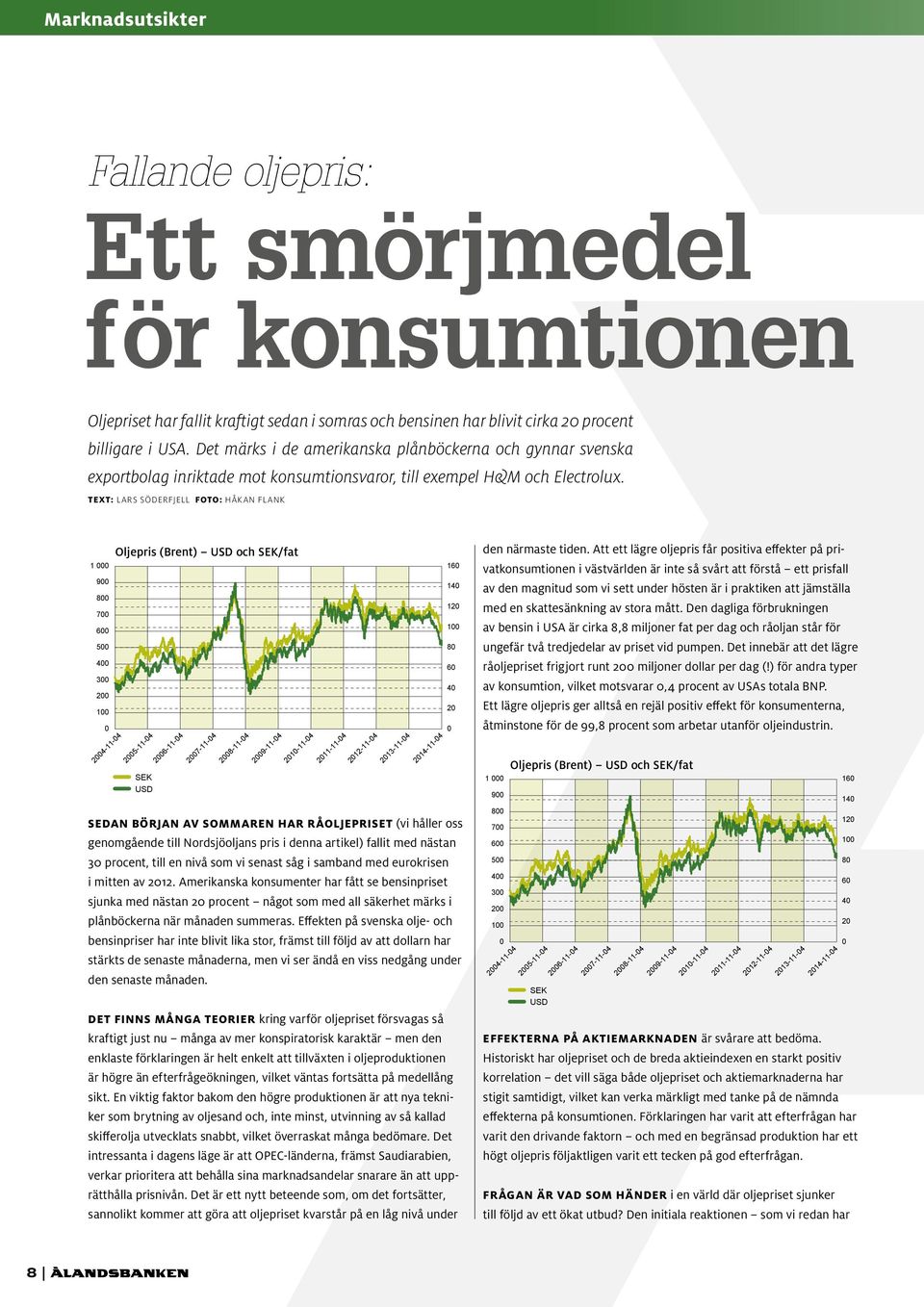 TEXT: LARS SÖDERFJELL FOTO: HÅKAN FLANK 1 000 900 800 700 600 500 400 300 200 100 0 2004-11-04 Oljepris (Brent) USD och SEK/fat 2005-11-04 SEK USD 2006-11-04 2007-11-04 2008-11-04 2009-11-04