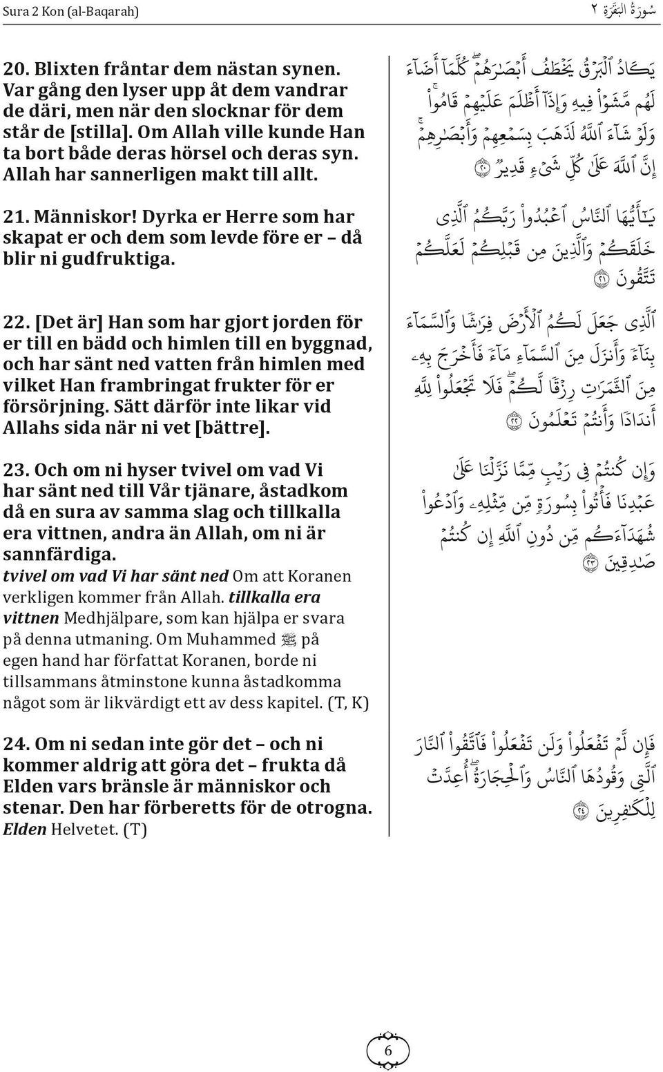 [Det är] Han som har gjort jorden för er till en bädd och himlen till en byggnad, och har sänt ned vatten från himlen med vilket Han frambringat frukter för er försörjning.