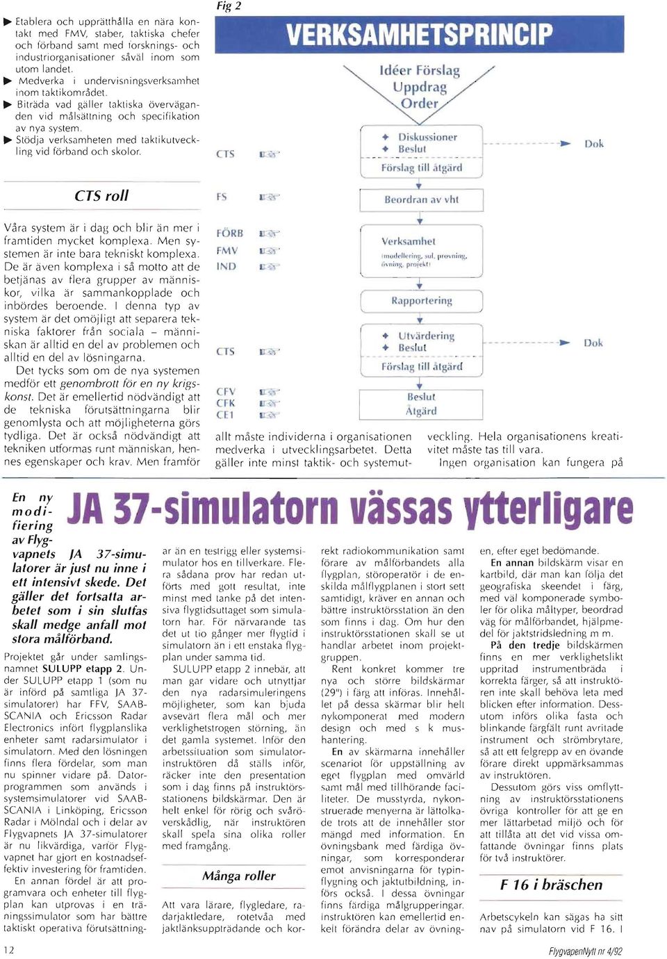 ~ Stödja verksjmheten med taktikutveckling vid förbjnd och skolor. Fig 2 CTS f...", VERKSAMHETSPRNCP - - - -- - ------~ Dok ers roll F U w Våra system är i dag och blir än mer framtiden mycket komplexa.