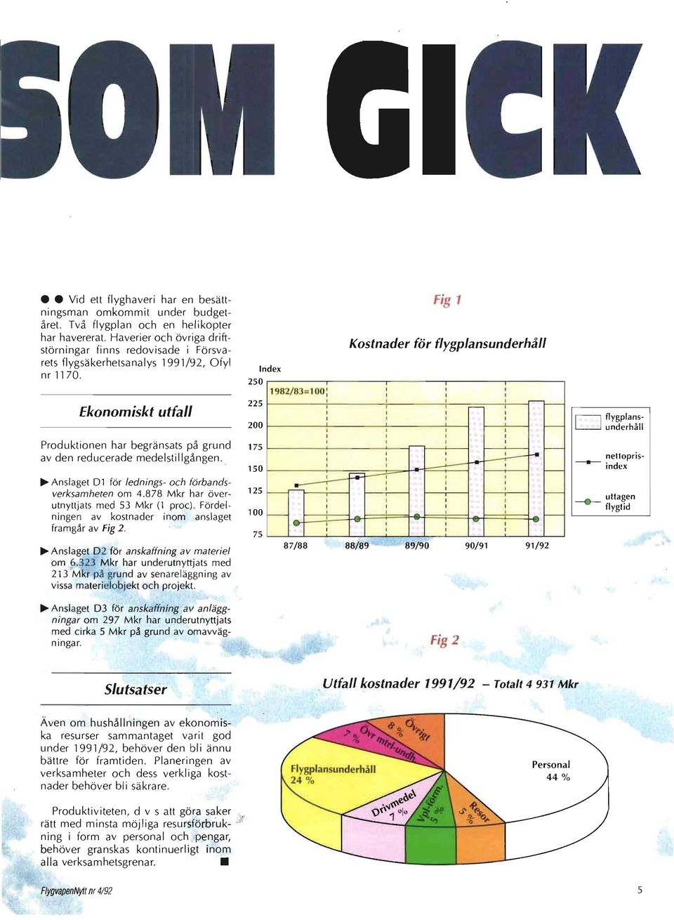 Ekonomiskt utfall Produktionen har begränsats på grund av den reducerade medelstillgången... Anslaget Dl för lednings- och förbandsverksamheten om 4.878 Mkr har överutnyttjats med 53 Mkr (l proc).