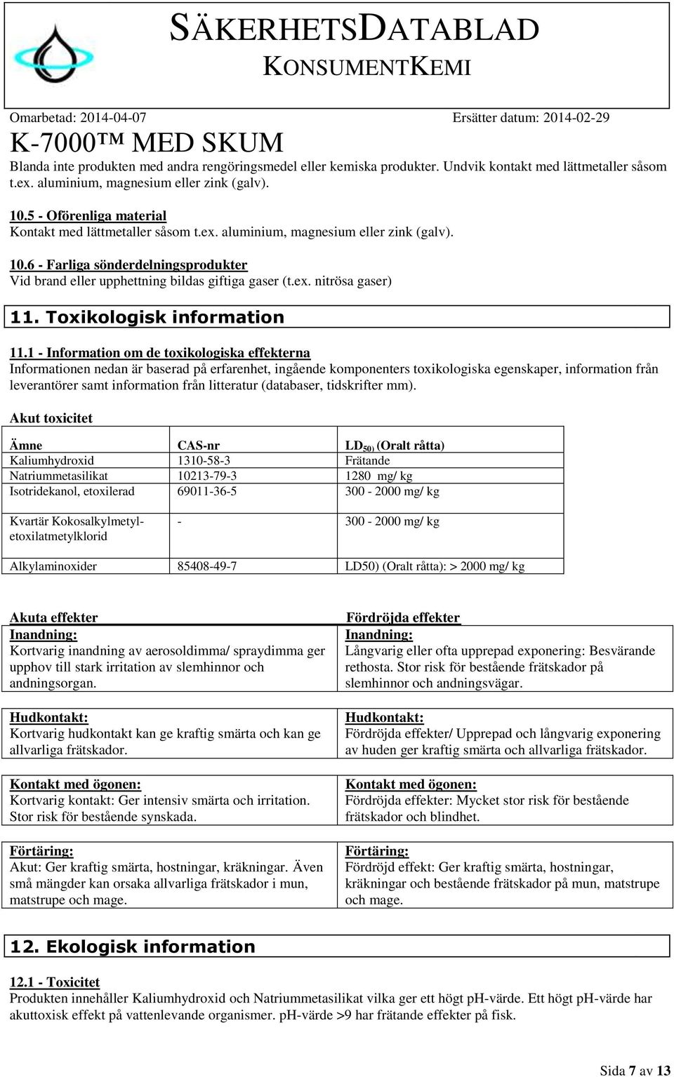 Toxikologisk information 11.