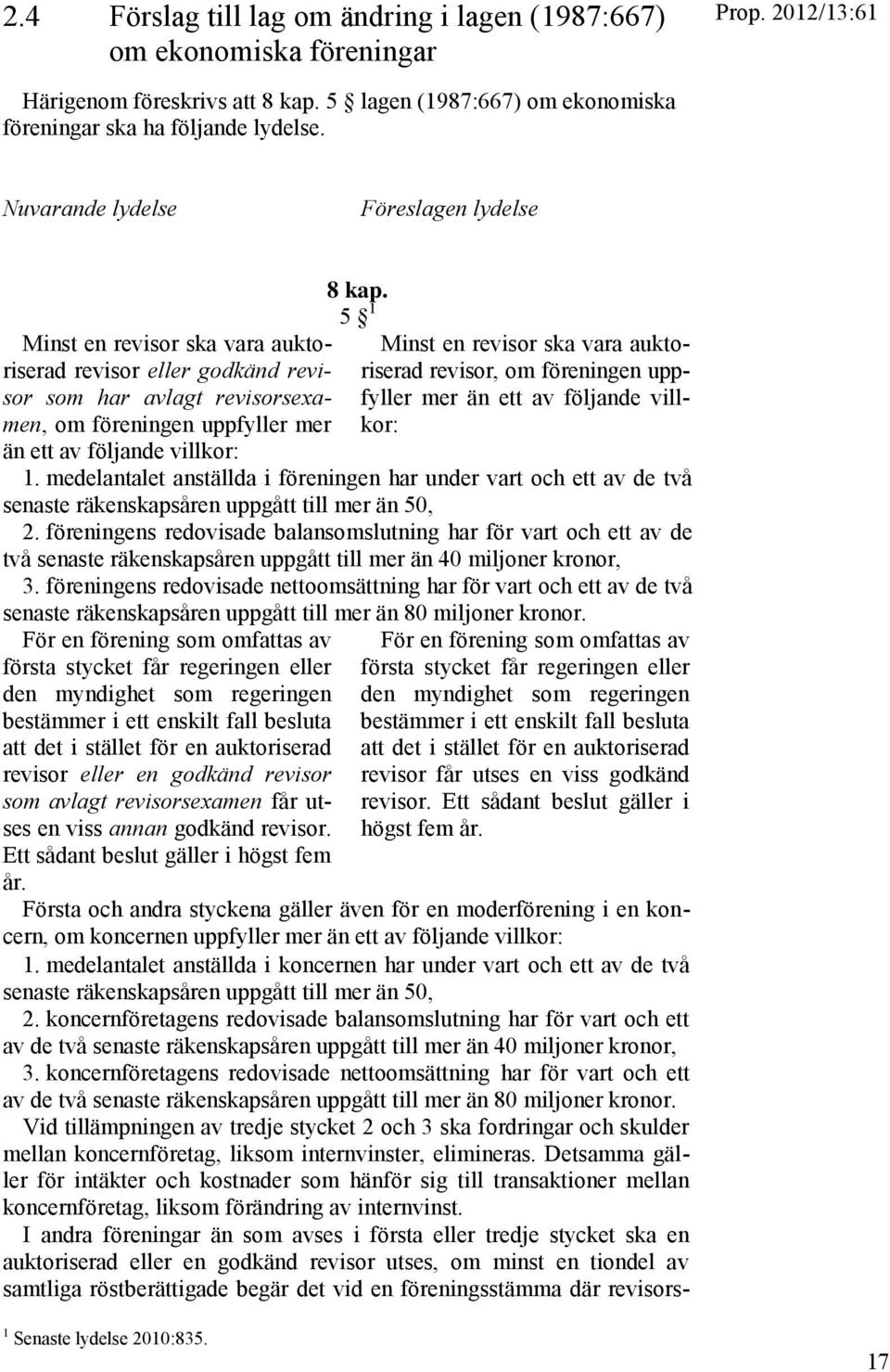 5 1 Minst en revisor ska vara auktoriserad revisor, om föreningen uppfyller mer än ett av följande villkor: 1.