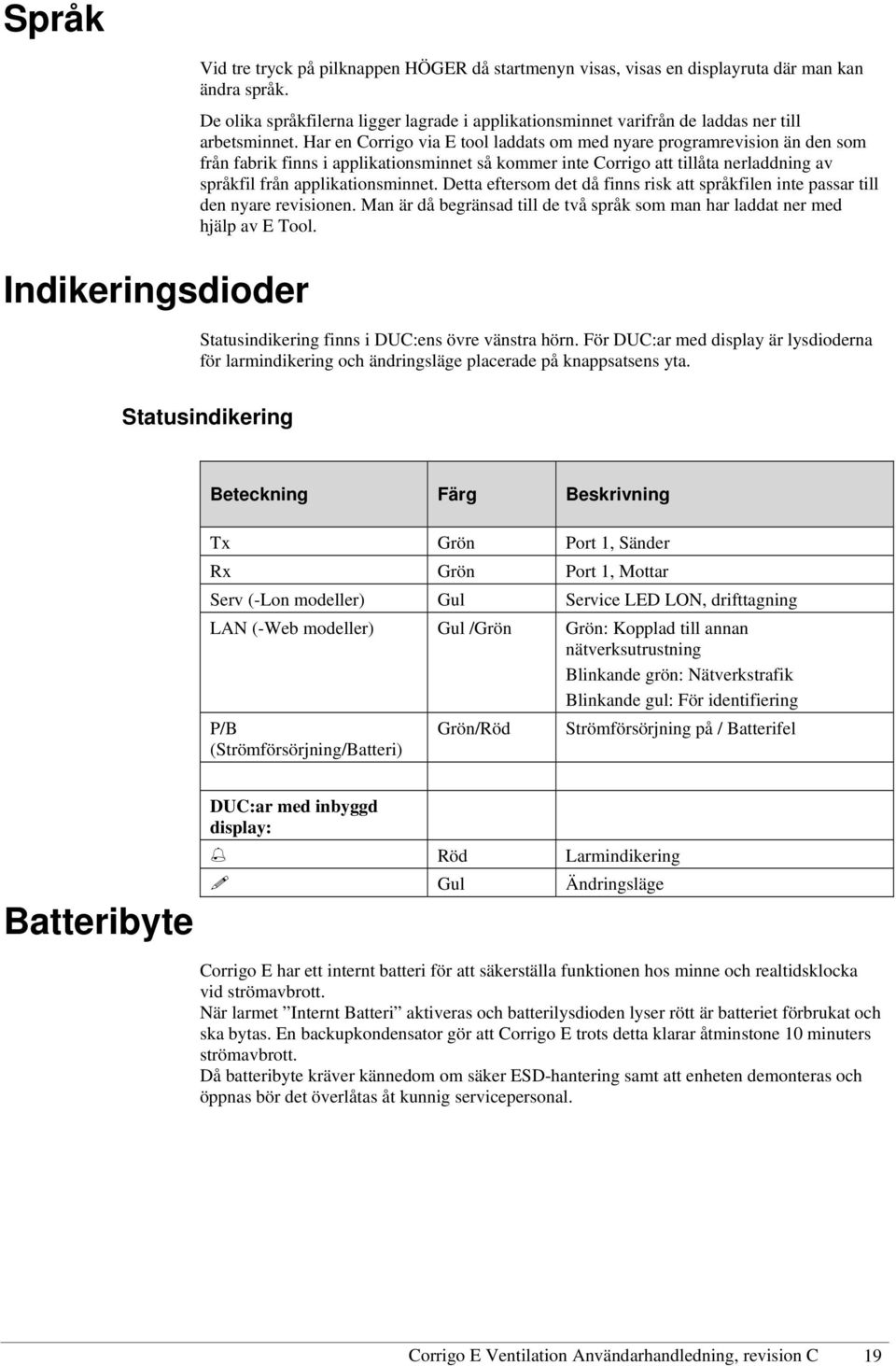 Har en Corrigo via E tool laddats om med nyare programrevision än den som från fabrik finns i applikationsminnet så kommer inte Corrigo att tillåta nerladdning av språkfil från applikationsminnet.