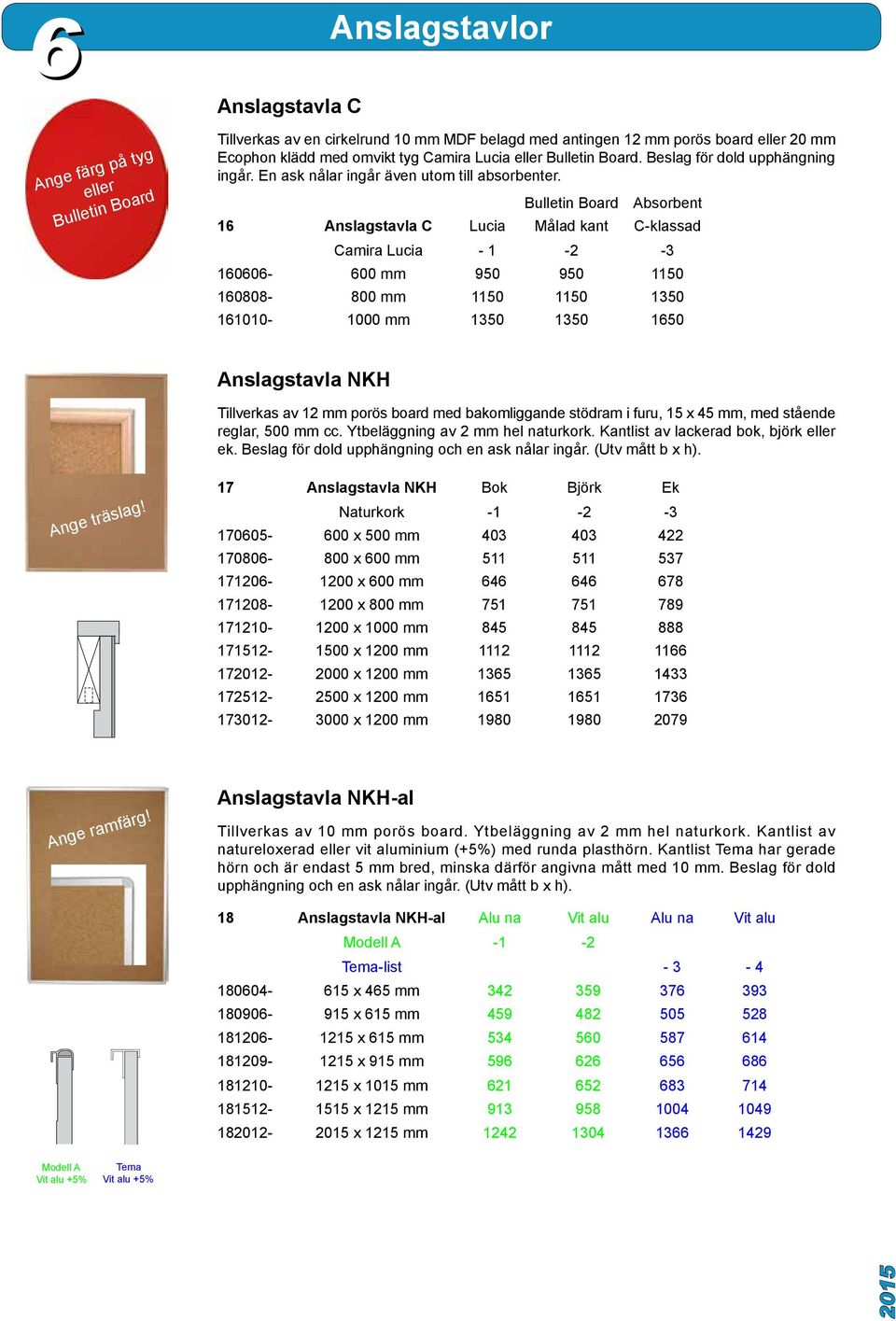 Bulletin Board Absorbent 16 Anslagstavla C Lucia Målad kant C-klassad Camira Lucia - 1-2 -3 160606-600 mm 950 950 1150 160808-800 mm 1150 1150 1350 161010-1000 mm 1350 1350 1650 Anslagstavla NKH