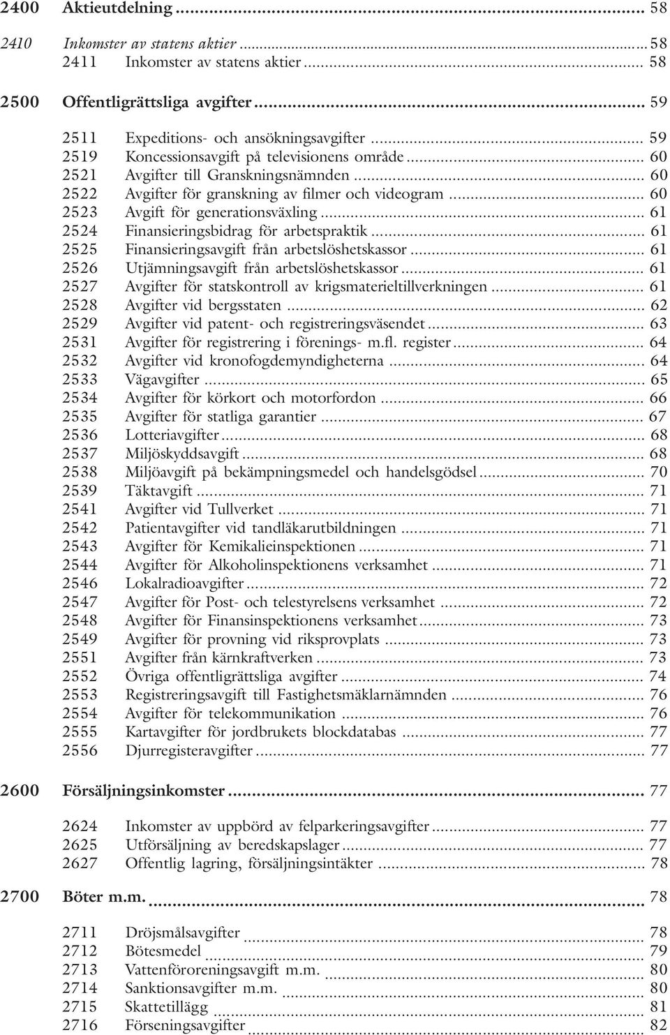 .. 61 2524 Finansieringsbidrag för arbetspraktik... 61 2525 Finansieringsavgift från arbetslöshetskassor... 61 2526 Utjämningsavgift från arbetslöshetskassor.