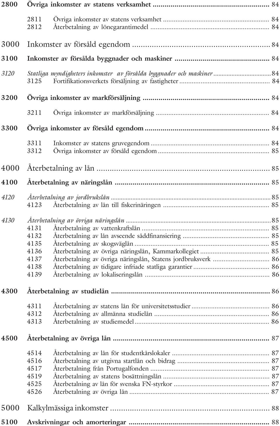 .. 84 3200 Övriga inkomster av markförsäljning... 84 3211 Övriga inkomster av markförsäljning... 84 3300 Övriga inkomster av försåld egendom... 84 3311 Inkomster av statens gruvegendom.