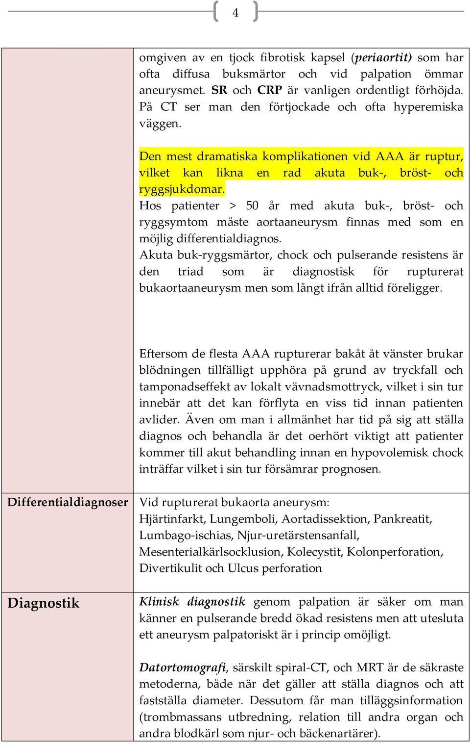 Hos patienter > 50 år med akuta buk-, bröst- och ryggsymtom måste aortaaneurysm finnas med som en möjlig differentialdiagnos.