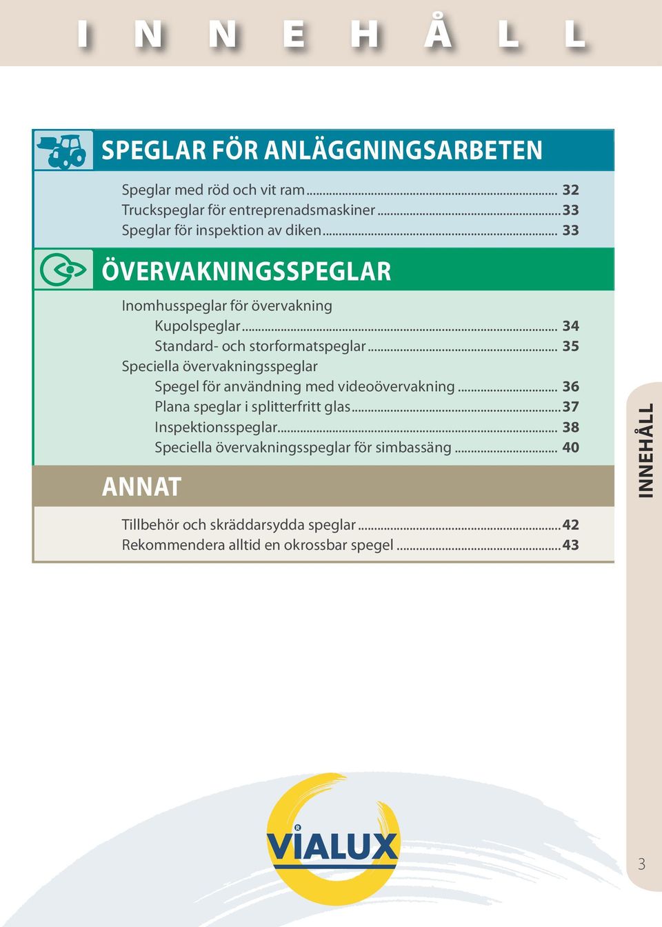 .. 34 Standard- och storformatspeglar... 35 Speciella övervakningsspeglar Spegel för användning med videoövervakning.