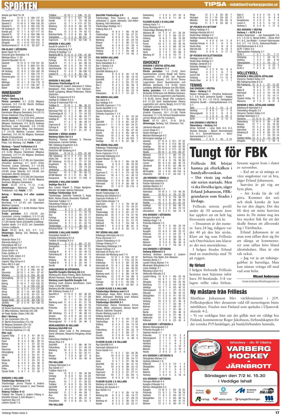 127-117 15 Sävehof 6 13 7 0 6 194-168 14 Mölndal vit 12 4 0 8 124-138 8 Baltichov blå 14 4 0 10 130-163 8 Alingsås 13 1 0 12 123-212 2 Särökometerna 12 0 0 12 92-227 0 F98 KLASS 1 GÖTEBORG