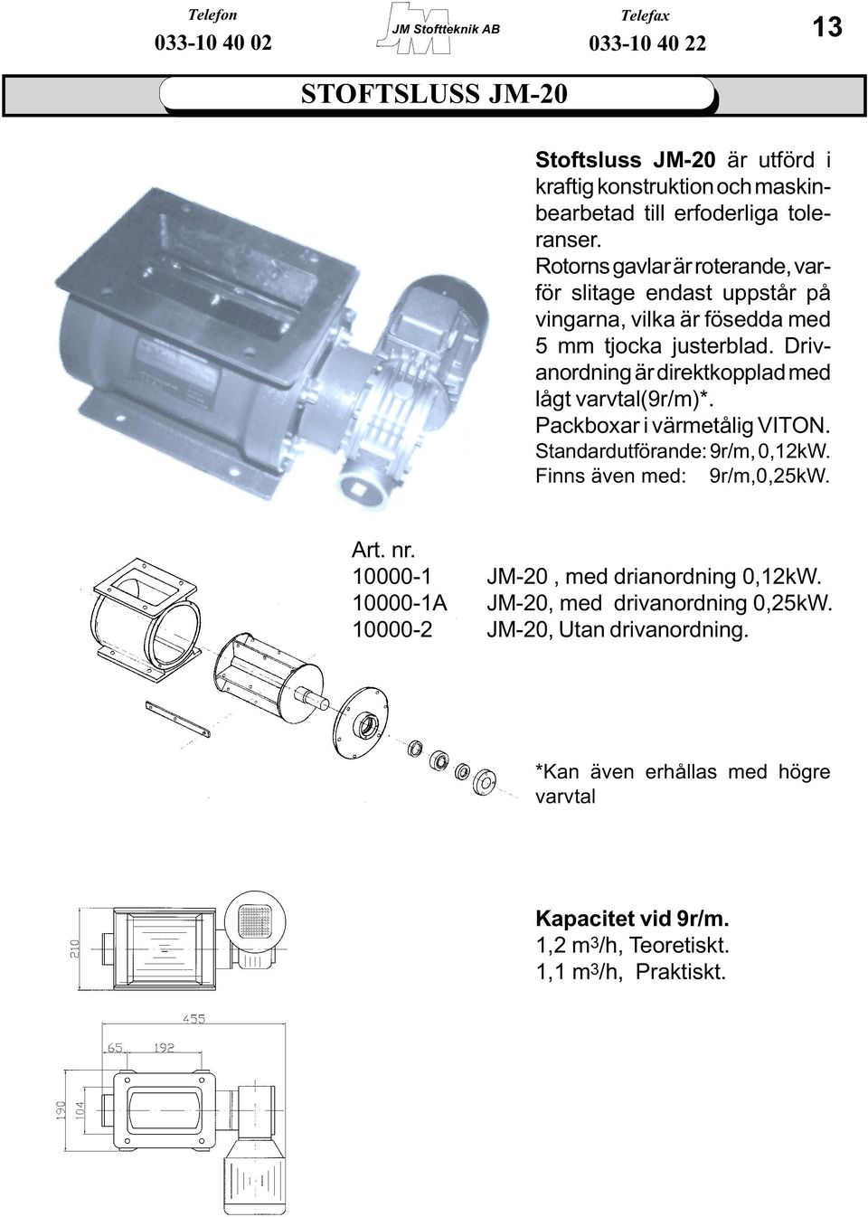 Drivanordning är direktkopplad med lågt varvtal(9r/m)*. Packboxar i värmetålig VITON. Standardutförande: 9r/m, 0,12kW. Finns även med: 9r/m,0,25kW. Art.