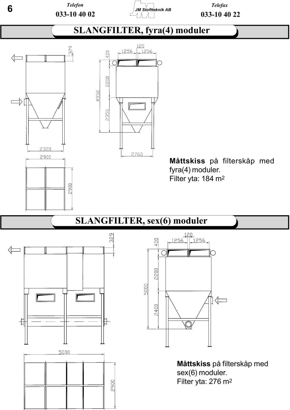 Filter yta: 184 m 2 SLANGFILTER, sex(6)