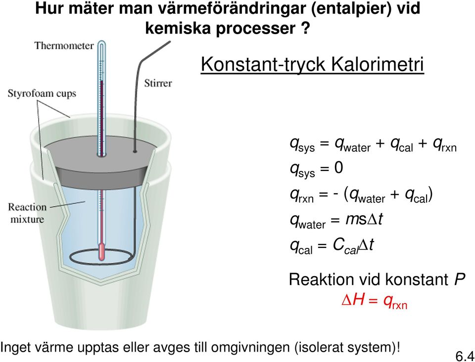 = - (q water + q cal ) q water = ms t q cal = C cal t Reaktion vid