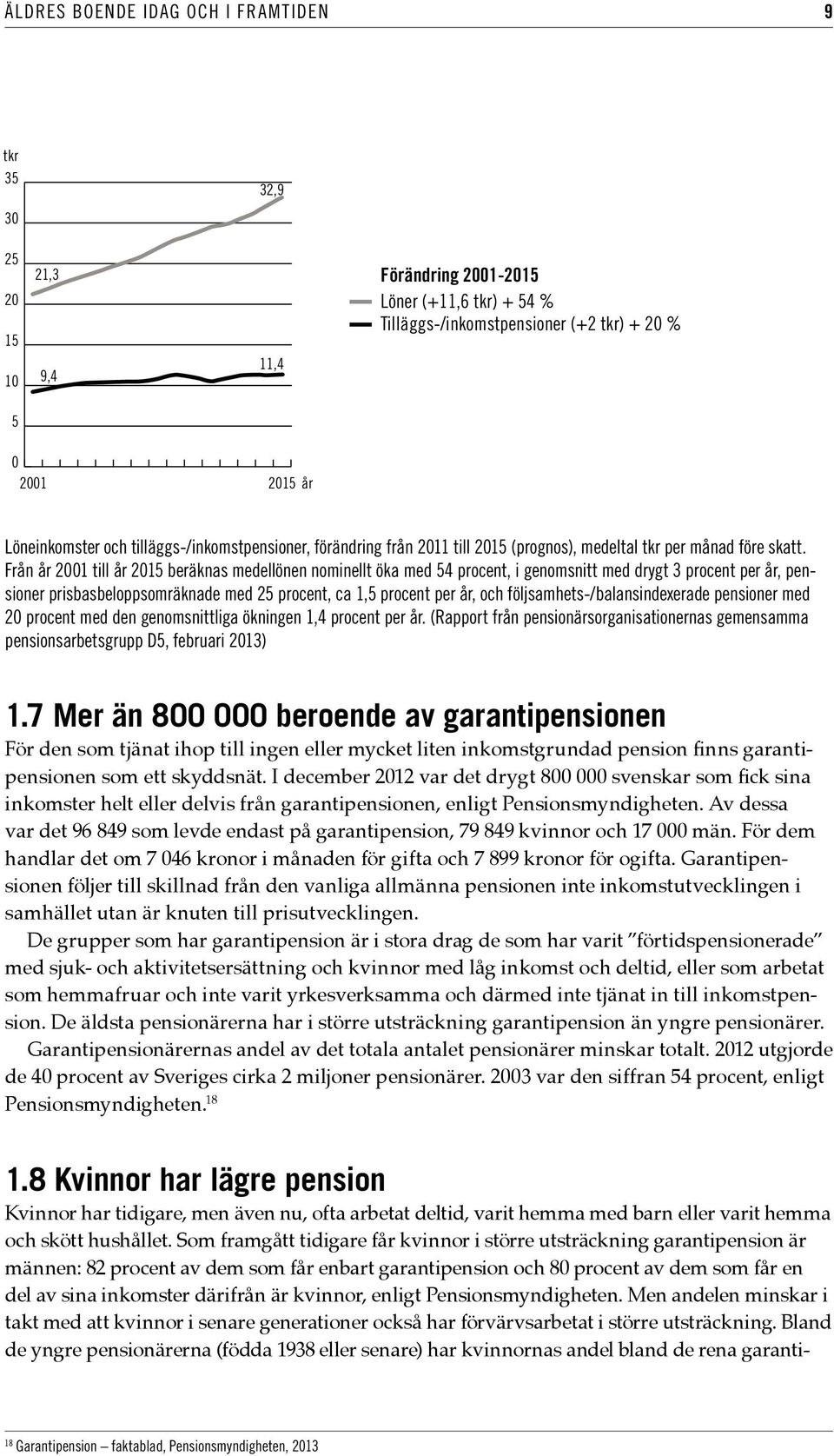 Från år 2001 till år 2015 beräknas medellönen nominellt öka med 54 procent, i genomsnitt med drygt 3 procent per år, pensioner prisbasbeloppsomräknade med 25 procent, ca 1,5 procent per år, och