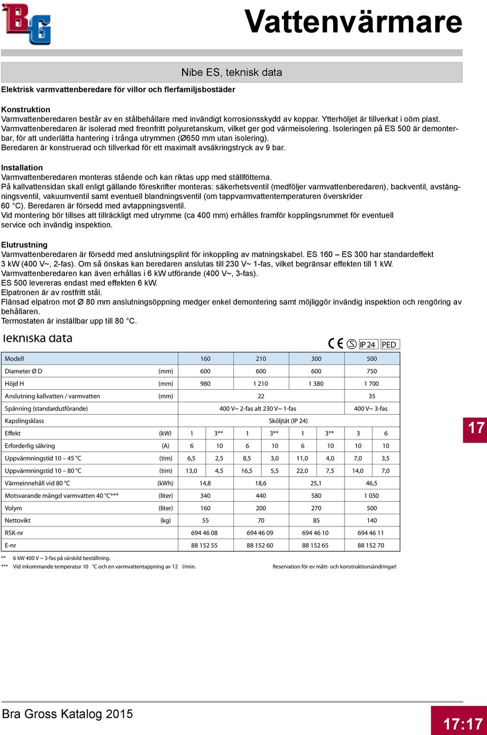 Isoleringen på ES 500 är demonterbar, för att underlätta hantering i trånga utrymmen (Ø650 mm utan isolering). Beredaren är konstruerad och tillverkad för ett maximalt avsäkringstryck av 9 bar.